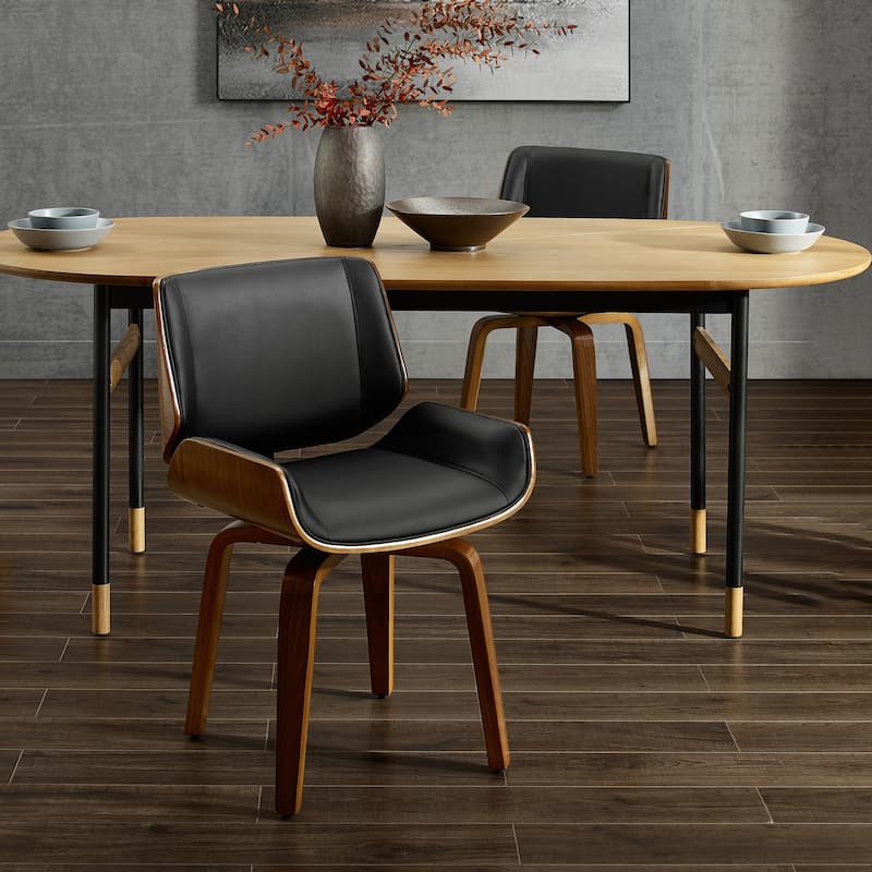 Art Leon Mid-century Faux Leather Swivel Bentwood Dining Chair - Black