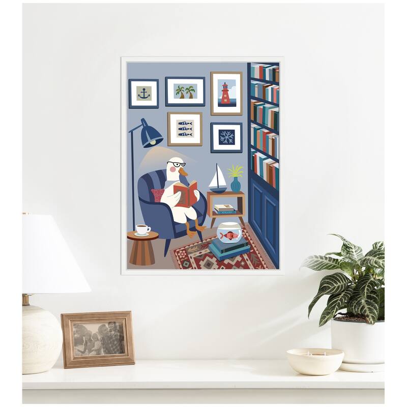 Kate and Laurel Reading Goose by Rachel Lee 3 Birdies Studio Framed Canvas Wall Art Print