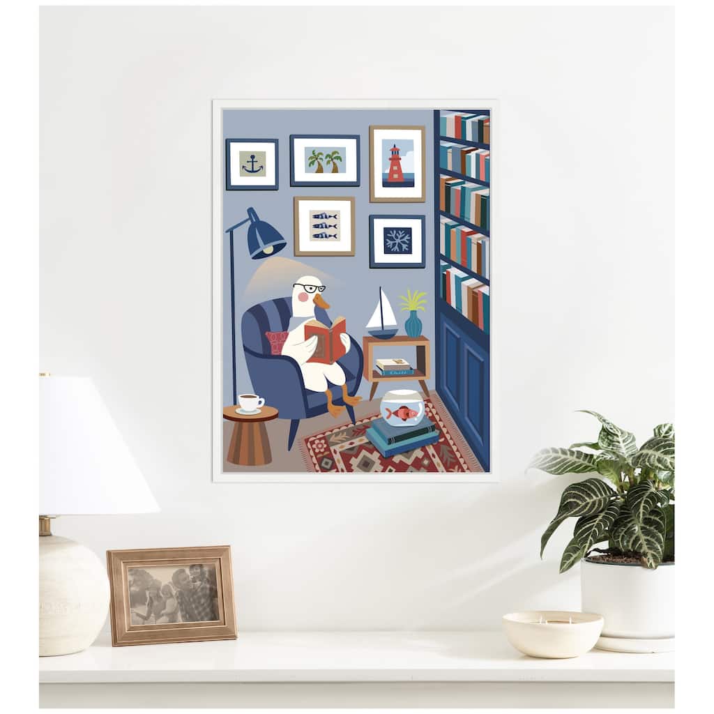 Kate and Laurel Reading Goose by Rachel Lee 3 Birdies Studio Framed Canvas Wall Art Print