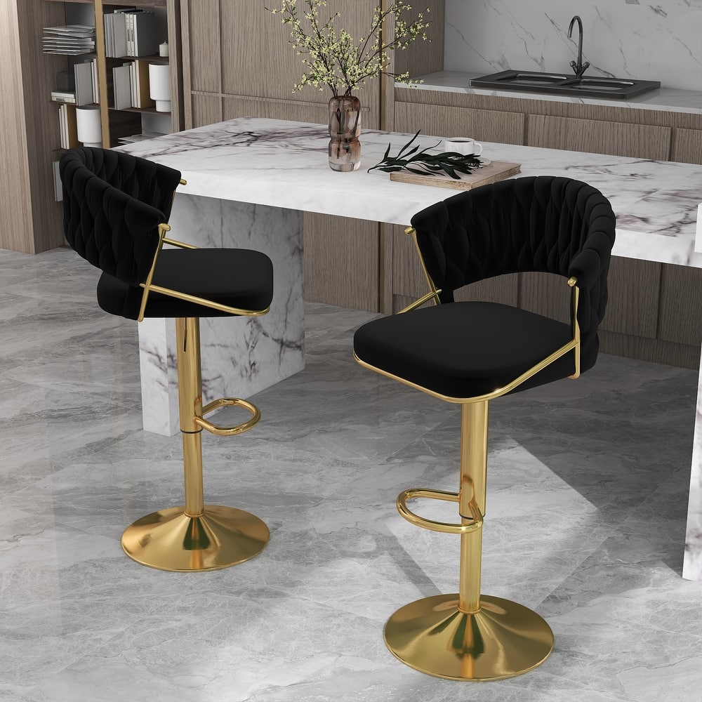 Set of 2 Modern Velvet Adjustable Bar Stools with Backs