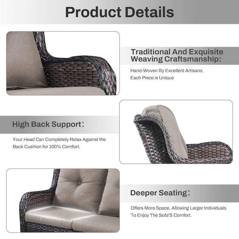 Gymojoy 3-Seat Outdoor Sofa, Durable All-Weather PE Wicker with Olefin Cushions