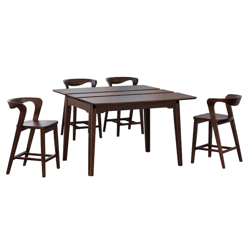 Furniture of America Abigail III Mid-Century Modern 5-Piece Walnut 53-inch 1-Leaf Extendable Counter Height Dining Set