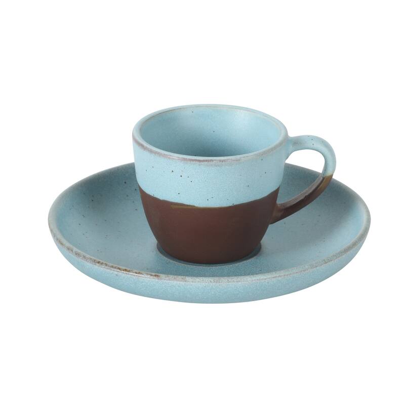 Gibson Elite William Crest 8 Piece Cup & Saucer -3.5oz Espresso Cups, 5.5" Saucers Reactive Stoneware Set