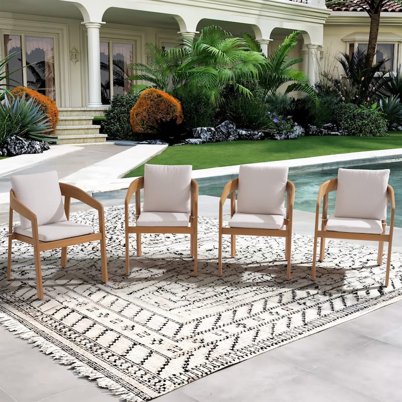 Wooden Outdoor Armchairs with Cushions, Set of 4