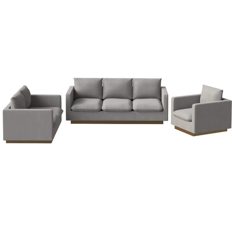 3-Piece Velvet Sofa Set with Brushed Gold Stainless Steel Base Nervo Series