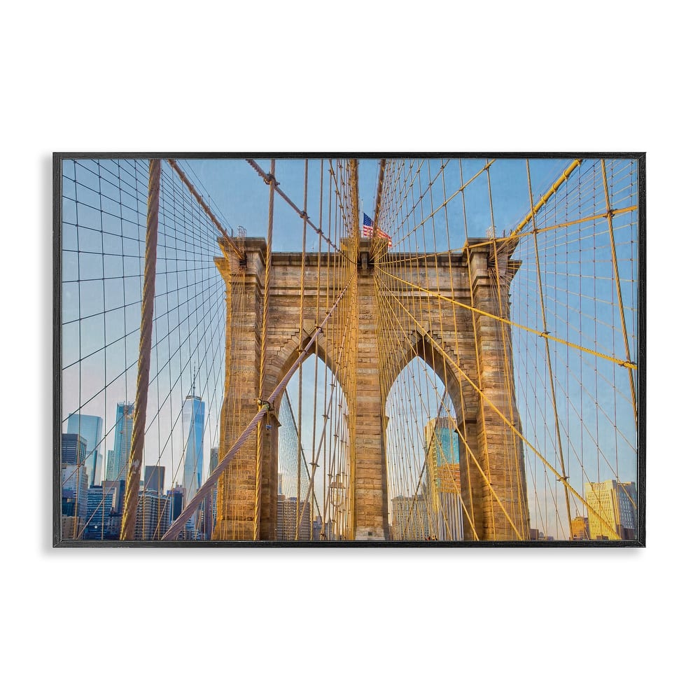 Stupell Industrial Bridge with American Flag Framed Giclee Art Design By Seven Trees Design