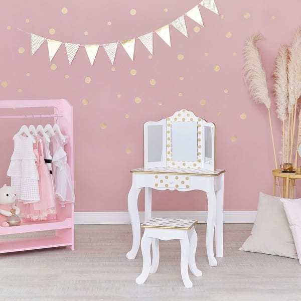strapless open back dress Kids Large Dress up Storage with Mirror, Kids Costume Organizer, White main image 0