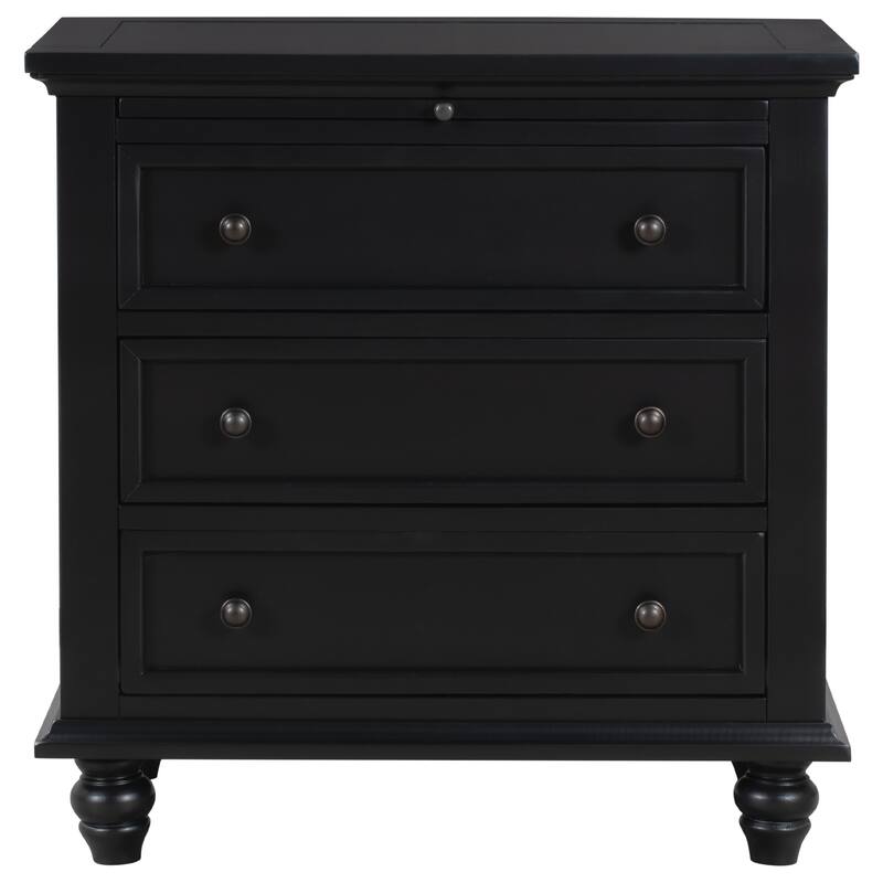 Solid Pine Wood End Table with Pull-out Tray and 3 Drawer, Easy Assembly