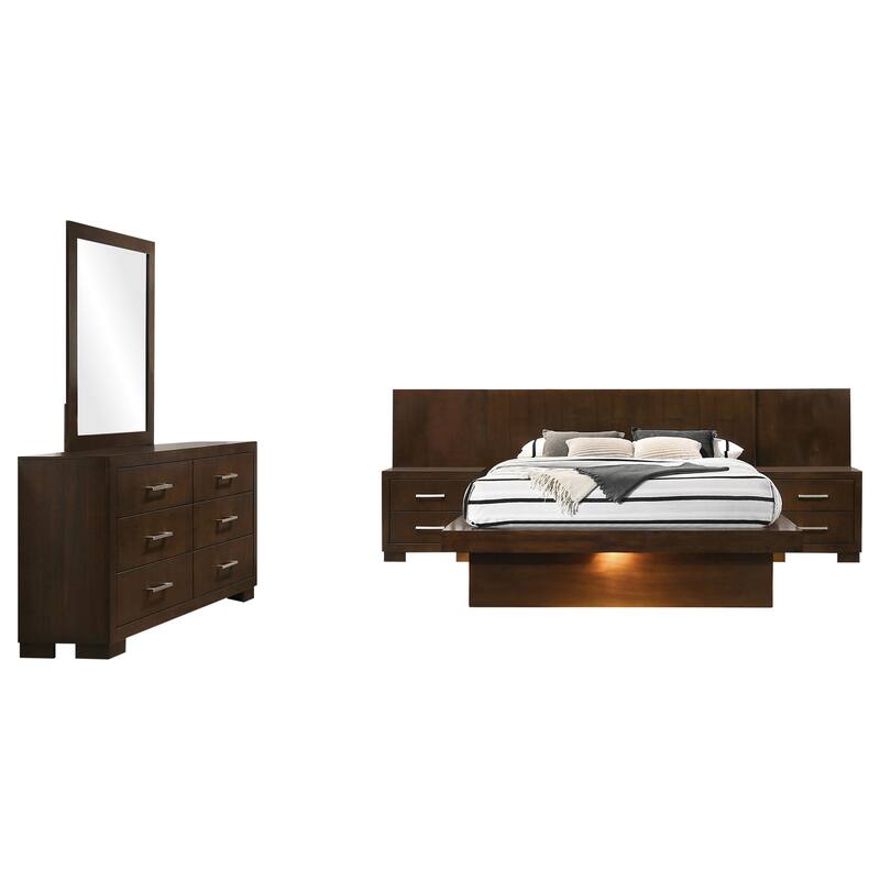 Bela 5 Piece Wall Panel Queen Bedroom Set, LED, Dark Brown