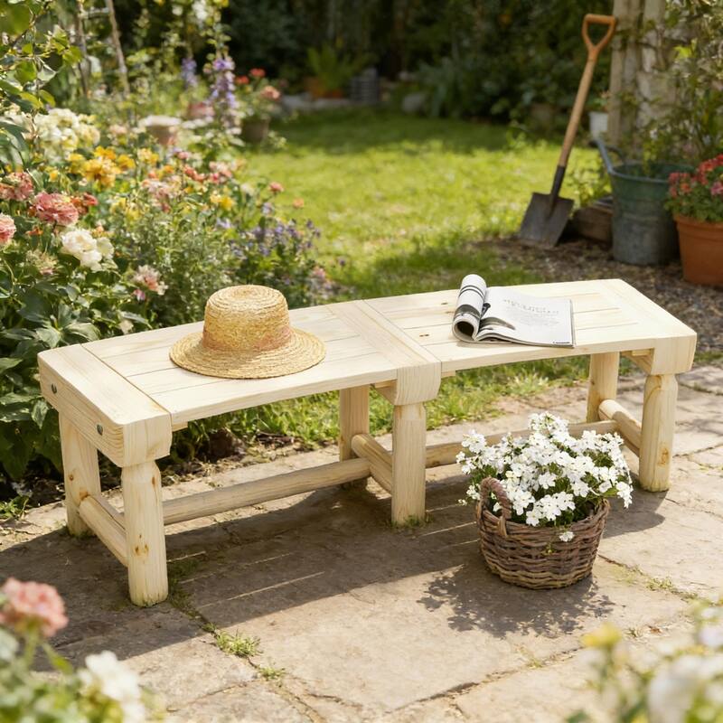 GDFStudio Outdoor Elaria Solid Fir Wooden Garden Bench with Slatted Seat Design