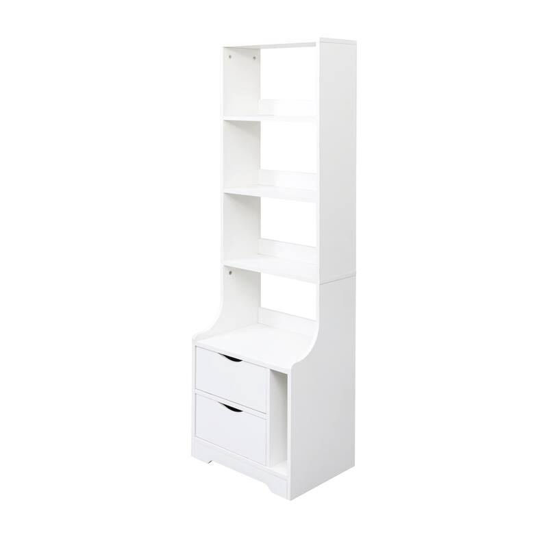 Modern Display Cabinet Night Stand with Bookshelf, Accent Cabinet Lamp Table Corner Table with Drawers