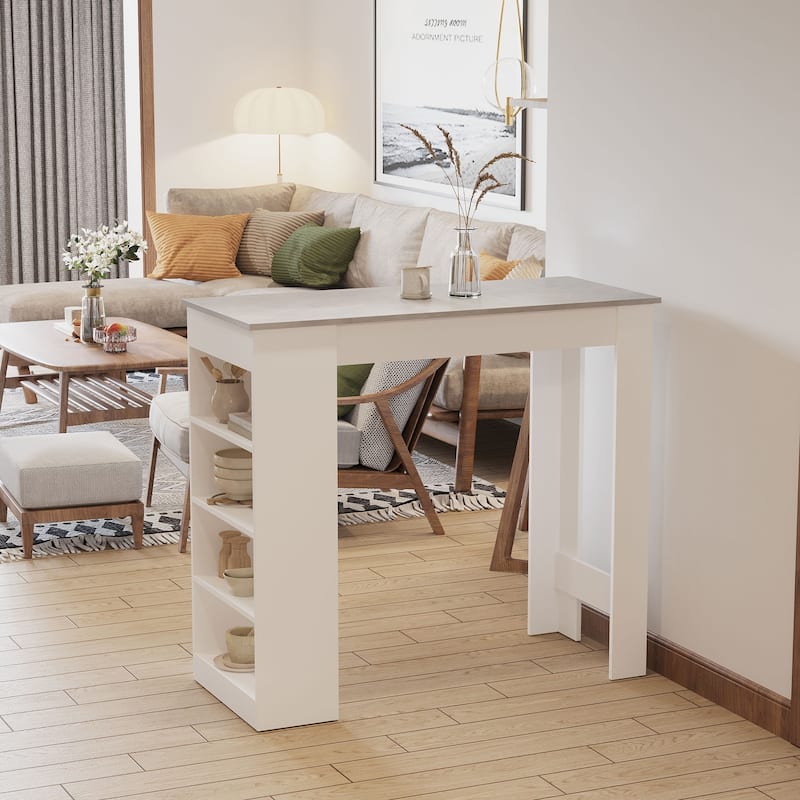 Bar Table, High Top Pub Table with 4 Storage Shelves