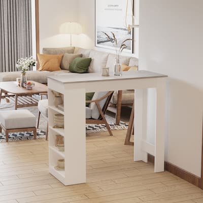 Bar Table, High Top Pub Table with 4 Storage Shelves
