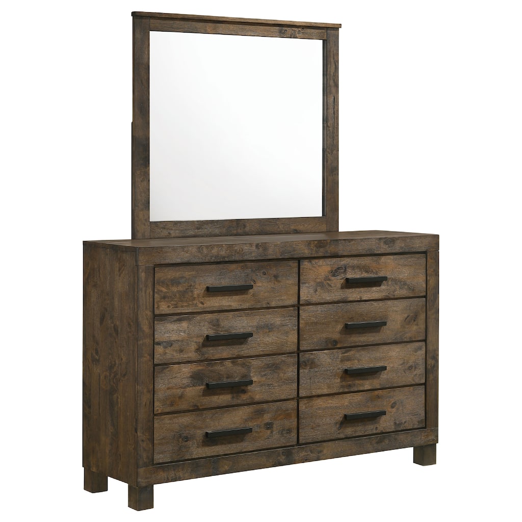 Frio 2pc Wide Dresser and Mirror Set, 8 Drawers, Golden Brown Wood