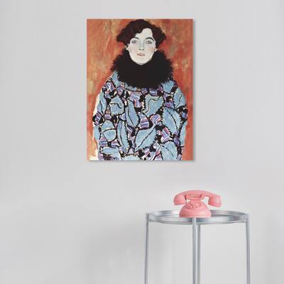 Wynwood Studio Canvas People Gustav Klimt - Portrait of Johanna Staude Blue and Dark Orange Vintage Wall Art Canvas Print