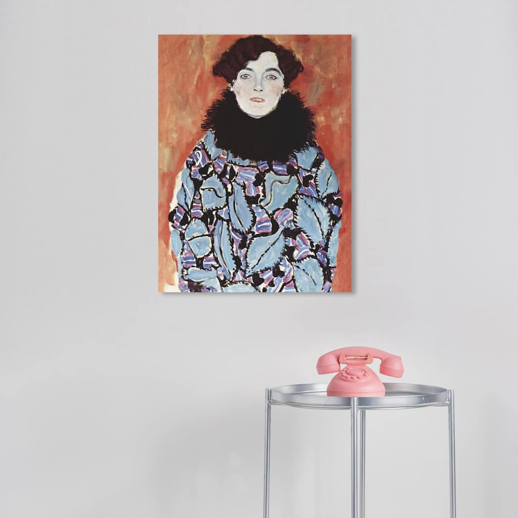 Wynwood Studio Canvas People Gustav Klimt - Portrait of Johanna Staude Blue and Dark Orange Vintage Wall Art Canvas Print
