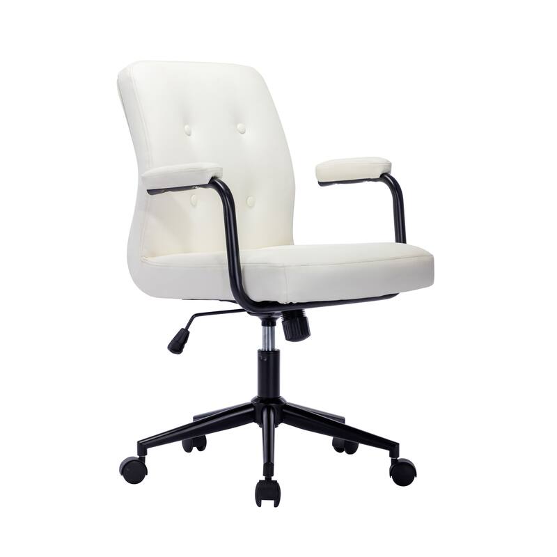Porthos Home Ames Faux Leather Office Chair with Steel Roller Base, Central Tilt System - White
