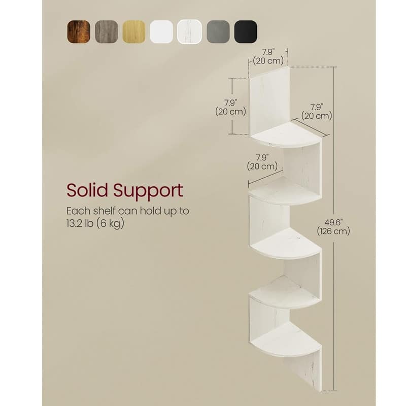 5-Tier Floating Corner Bookshelf Corner Shelf Wall Mount