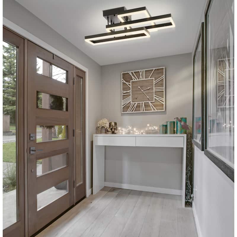 Loop 28" Geometric Integrated LED Metal Flush Mount, Black by JONATHAN Y