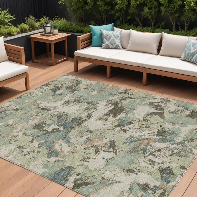 HomeRoots Floral Transitional Rectangle Outdoor Rug - 9' X 12'