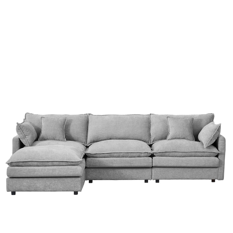 3-Seater Modular Sofa Cloud Couch with Ottoman, 102 Inch L Shaped Sectional Sofa Set for Living Room, DIY Combination Sofa