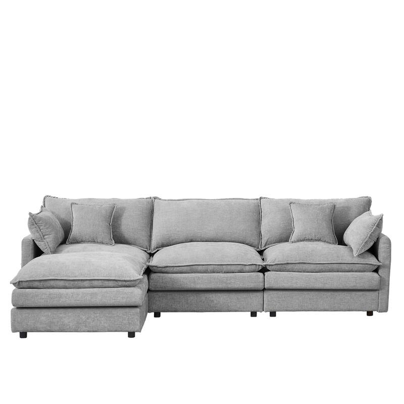 GDFStudio - Chenille Modular 3-Seater 102" L-Shaped Sectional Sofa with Ottoman