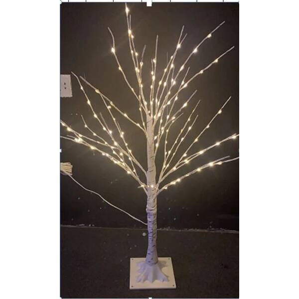 5' Medium Birch Artificial Christmas Tree, Warm White LED Lights 5