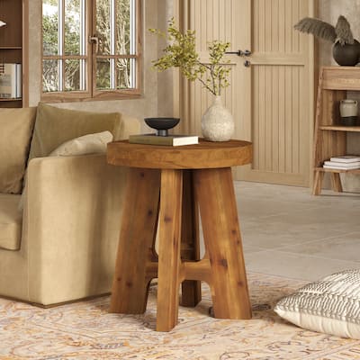 Solid Wood Round End Table, Farmhouse Small Round Side Table