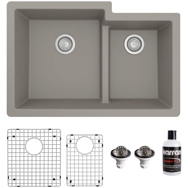 Karran USA QU-811-PK1 Quartz QU 32" Undermount Double Basin Quartz - Concrete