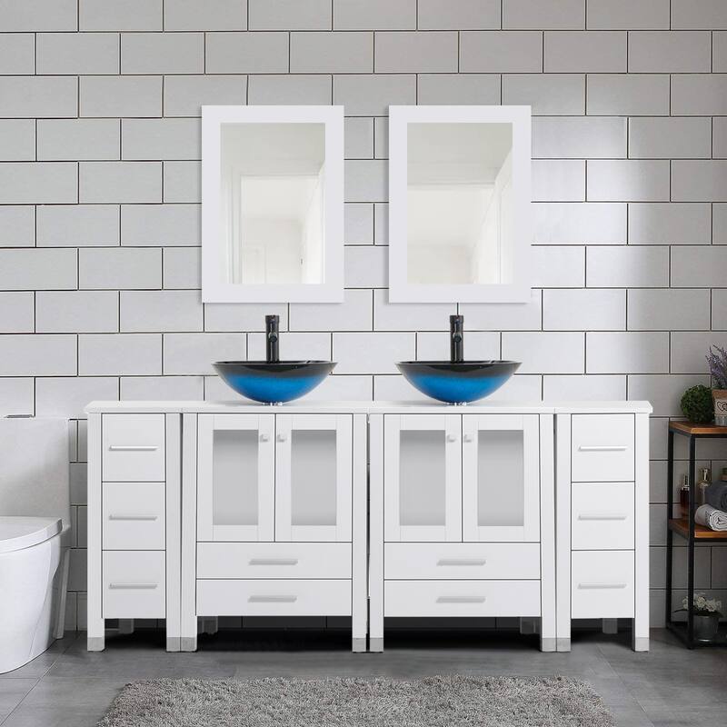 72" Bathroom Vanity Set with Vessel Sink Side Cabinet Combo