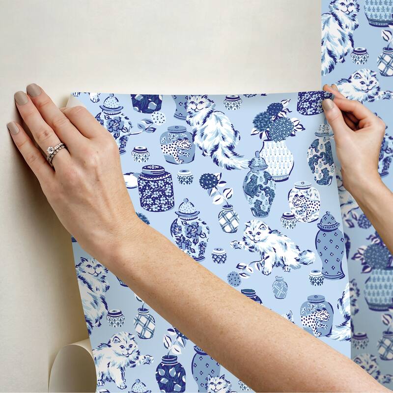 Fancy Cats Blue Peel and Stick Wallpaper