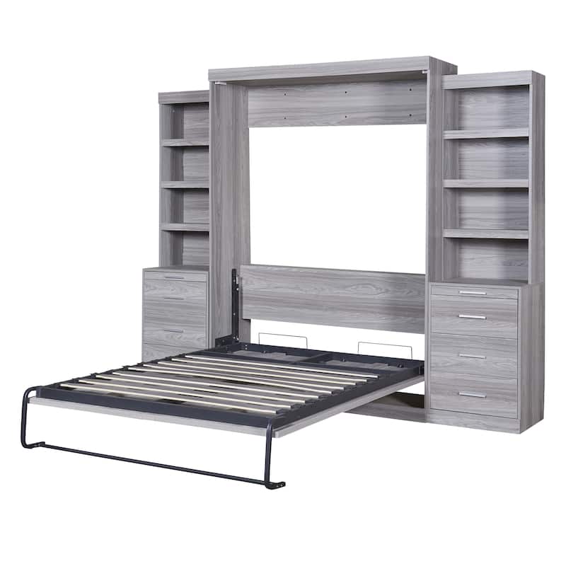 Full Size Murphy Bed with Storage Shelves and Drawers