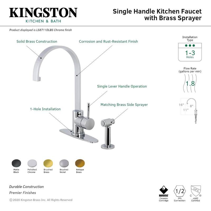 Kingston Brass Concord 1.8 GPM Single Hole Kitchen Faucet � Includes