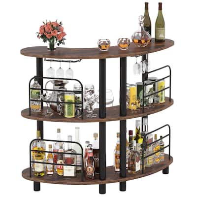 Bar Unit for Liquor 3 Tier Wine Bar Cabinet with Storage Shelves, Bar Organizer Table for Home/Kitchen/Bar/Pub