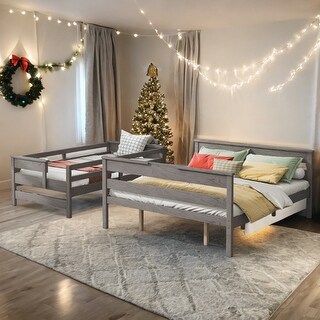 Detachable Design Wood Twin XL over Queen Bunk Bed with Ladder,Multifunctional Bunk Bed