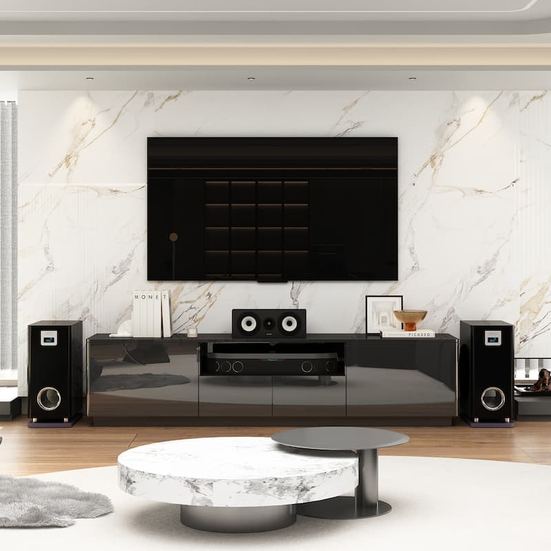 LED TV Stand Entertainment Center 85" TV High Gloss Console Cabinet