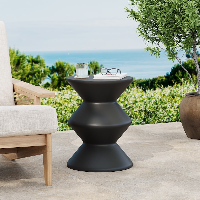 Christopher Knight Home - 13.75'' Modern 3-Layer Sculptural Wave MGO Concrete Accent Side Table, Matte Finish - Black - Black