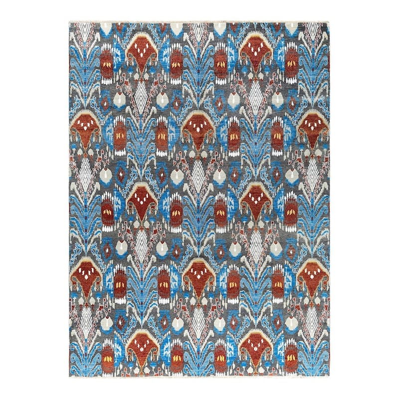 Ikat One-of-a-Kind Hand-Knotted Area Rug - Rust, 9' 0" x 12' 0" - 9' 0" x 12' 0"