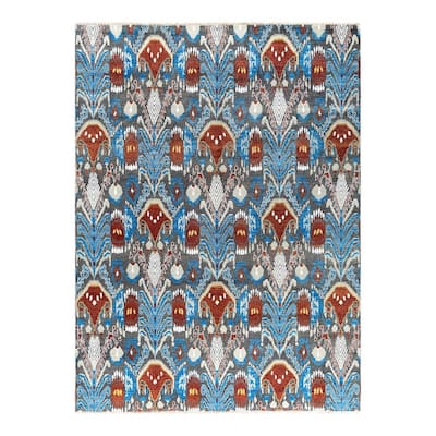 Ikat One-of-a-Kind Hand-Knotted Area Rug - Rust, 9' 0" x 12' 0" - 9' 0" x 12' 0"