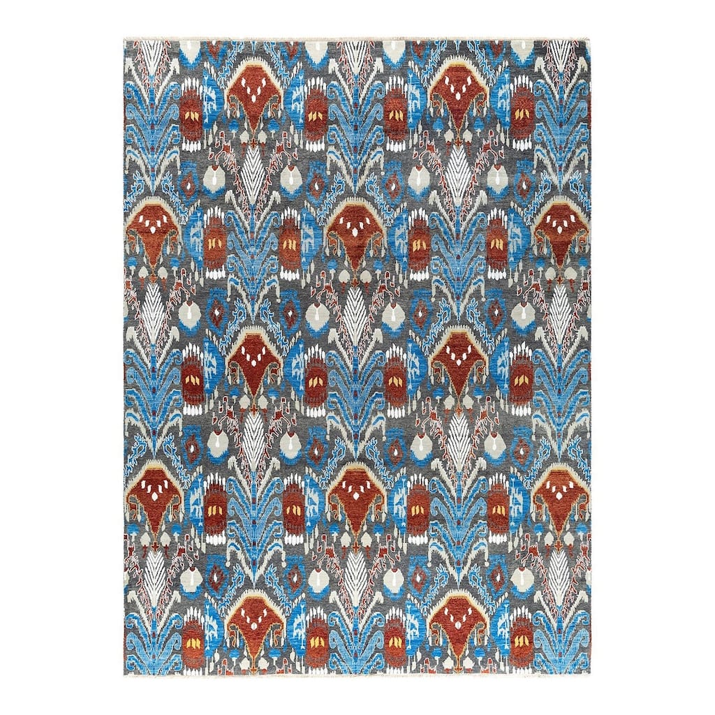 Ikat One-of-a-Kind Hand-Knotted Area Rug - Rust, 9' 0" x 12' 0" - 9' 0" x 12' 0"