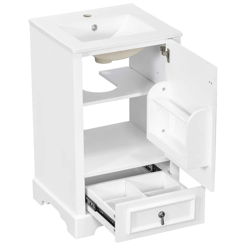 20" Bathroom Vanity with Ceramic Sink Bathroom Storage Cabinet with Adjustable U-Shaped and Drawer