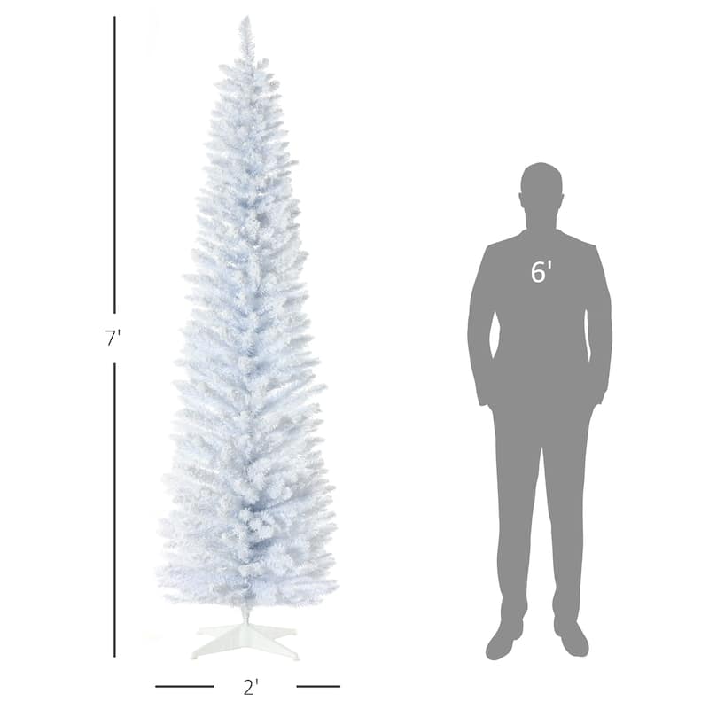 HOMCOM 7' Snow Flocked Artificial Pencil Christmas Tree, Slim Xmas Tree Pink