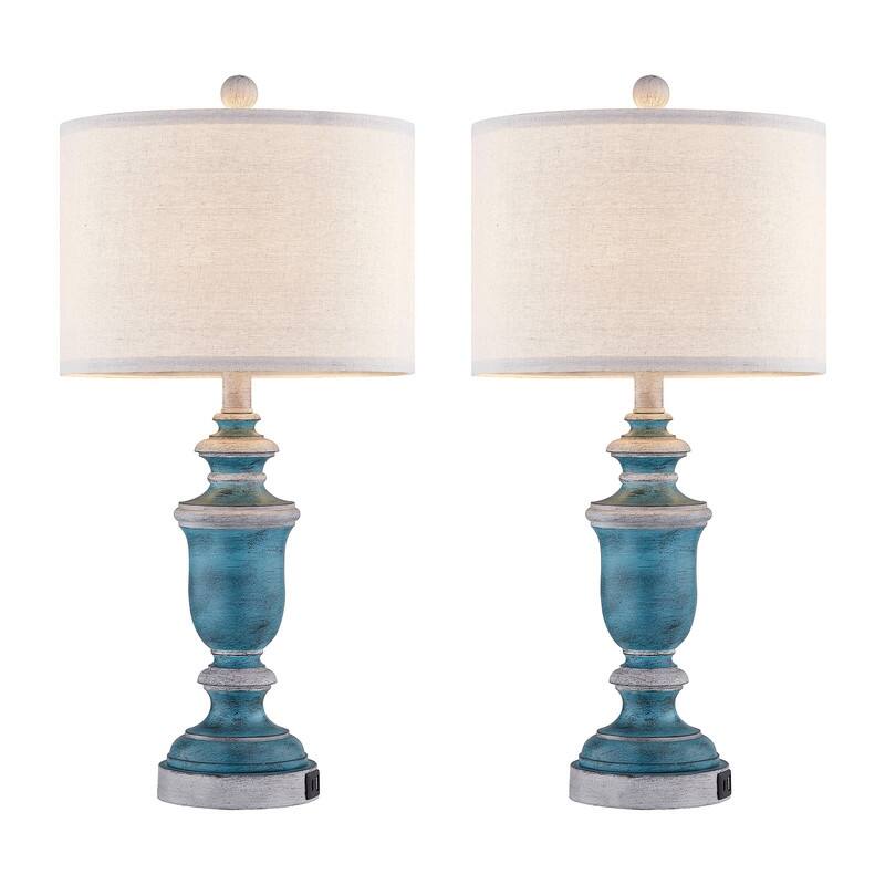 KAWOTI 24" Farmhouse Table Lamp Set with USB Ports(Set of 2) - W12" x H24.75"