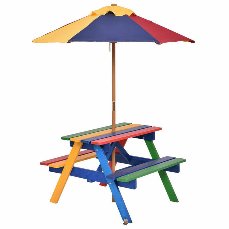 4 Seat Outdoor Kids Picnic Table Bench Set with Removable Umbrella