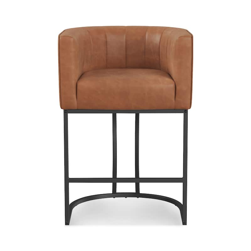 Modern 26.in Counter Height Stool Low Back Upholstered/PU Leather Barrel Bar Stool with Metal Frame