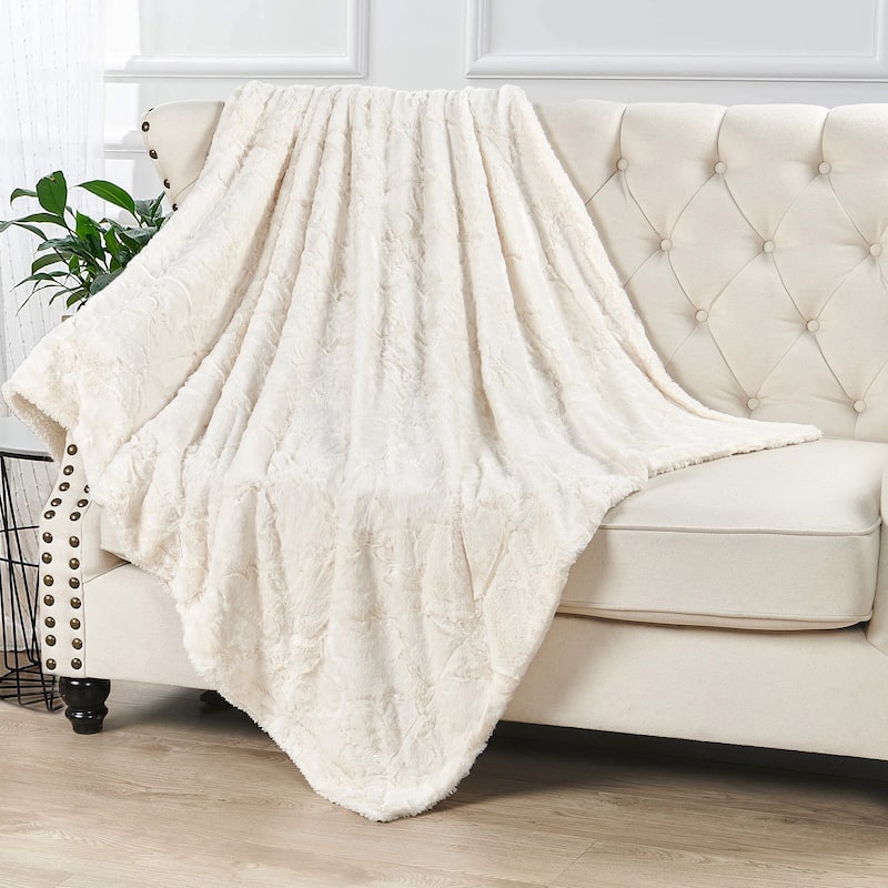 Ashley Brushed Fauxfur Throw with Sherpa and Borrego Backing - 50" x 60" - Ivory