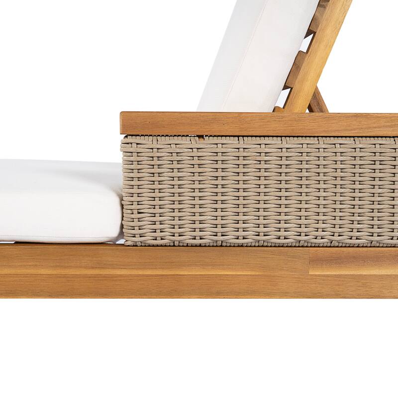 Solid Acacia Wood Sun Lounger with Cushions and Light Wicker,76.8"Outdoor Patio Furniture for Garden, Deck,Poolside Relaxation
