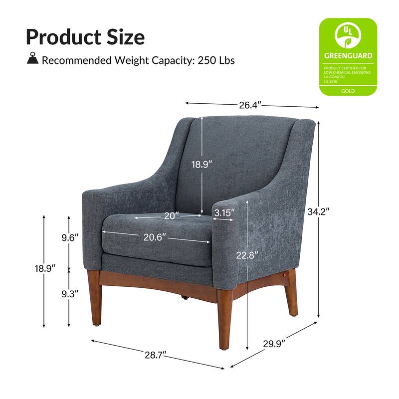 Francis Mid-century Modern Upholstered Armchair with Sloped Arms and Solid Wood Legs Set of 2 by HULALA HOME