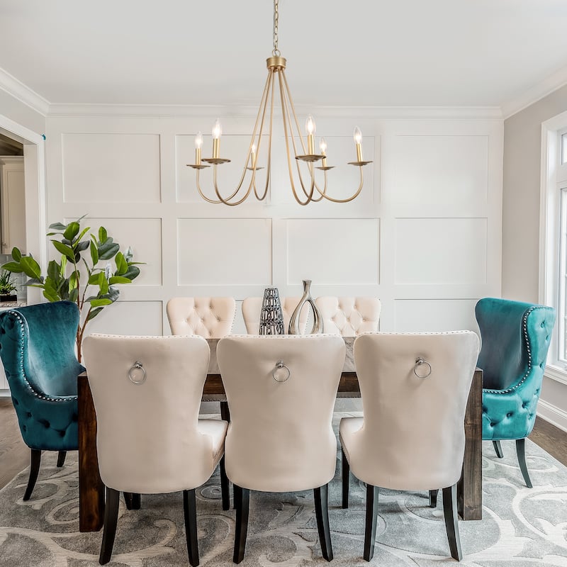 Rella Modern Farmhouse Chandelier 6-light Classic Candle Metal Dining Room Pendant - Light Gold - D28" x H24" - D28" x H24" - Light Gold