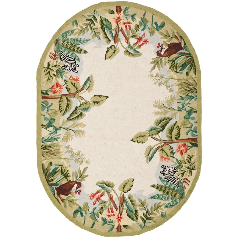 SAFAVIEH Handmade Chelsea Margrieta French Country Wool Rug - 7'6" x 9'6" Oval - Beige/Green